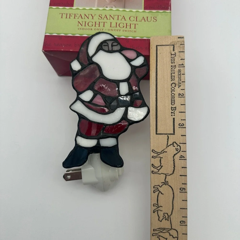 Target Stained Glass Tiffany Style Santa Claus Night Light Christmas Holiday Box